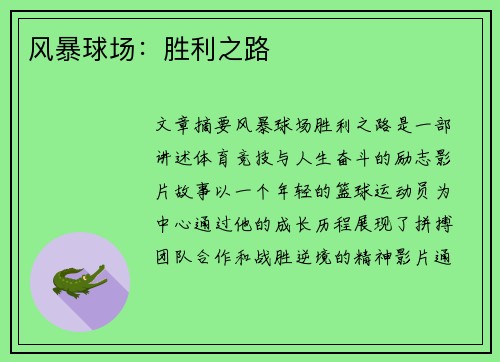 风暴球场：胜利之路